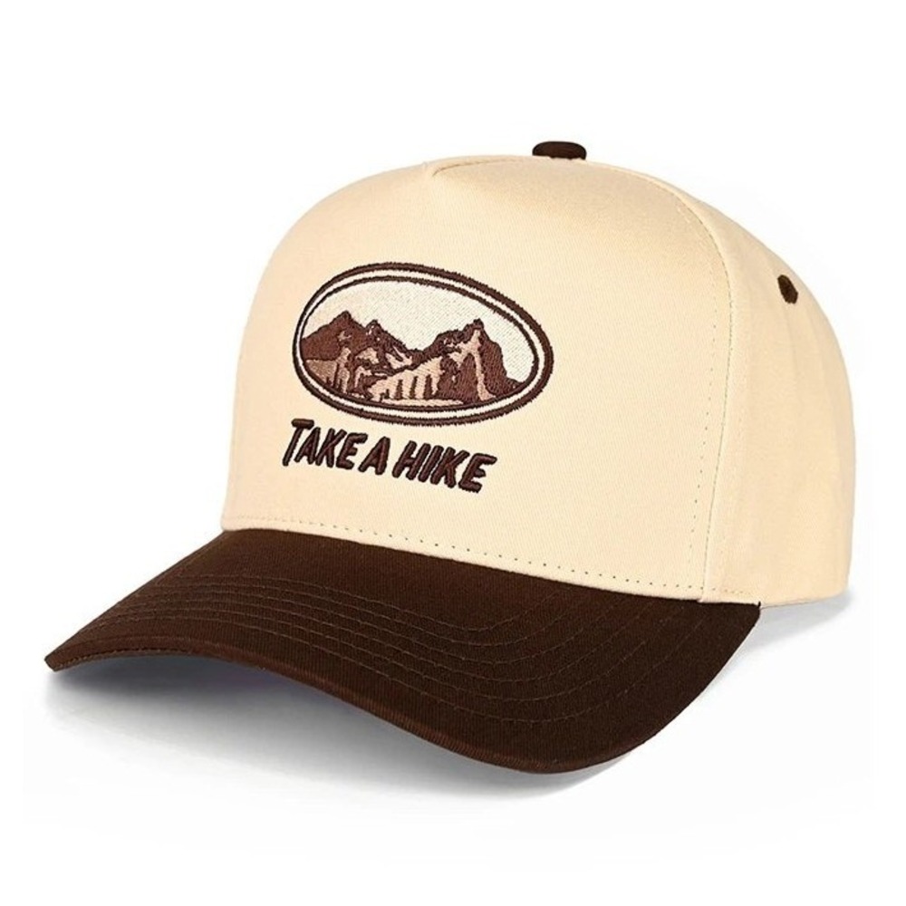 CC Take A Hike Two Tone Baseball Cap Brown Cream Trucker Hat Snapback Cotton